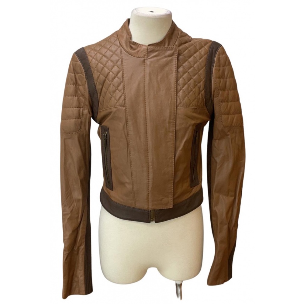 women’s BCBGmaxazria Josh Leather Jacket Brown size M